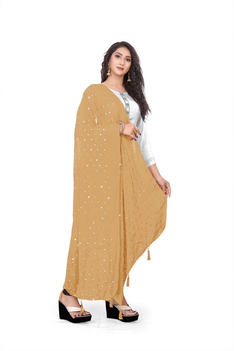 themilestocks Woman's Embroidered Chiffon Dupatta Scarf Shawl Wrap Soft Indian Bridal Wedding - Camel - Image 5